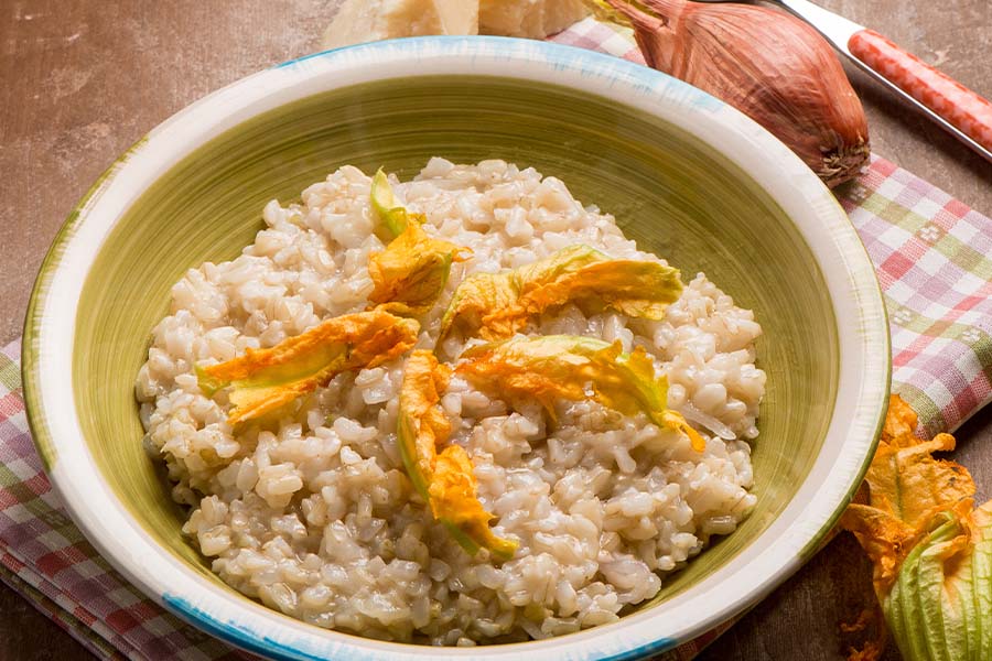 Risotto With Summer Truffle, Zucchini Flowers And Roman Broccoli Caviar