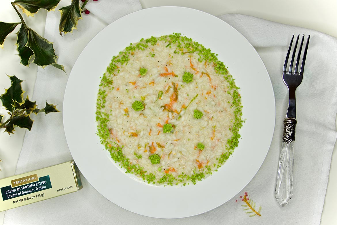 Risotto Al Tartufo Estivo, Fiori Di Zucca E Caviale Di Broccolo Romanesco