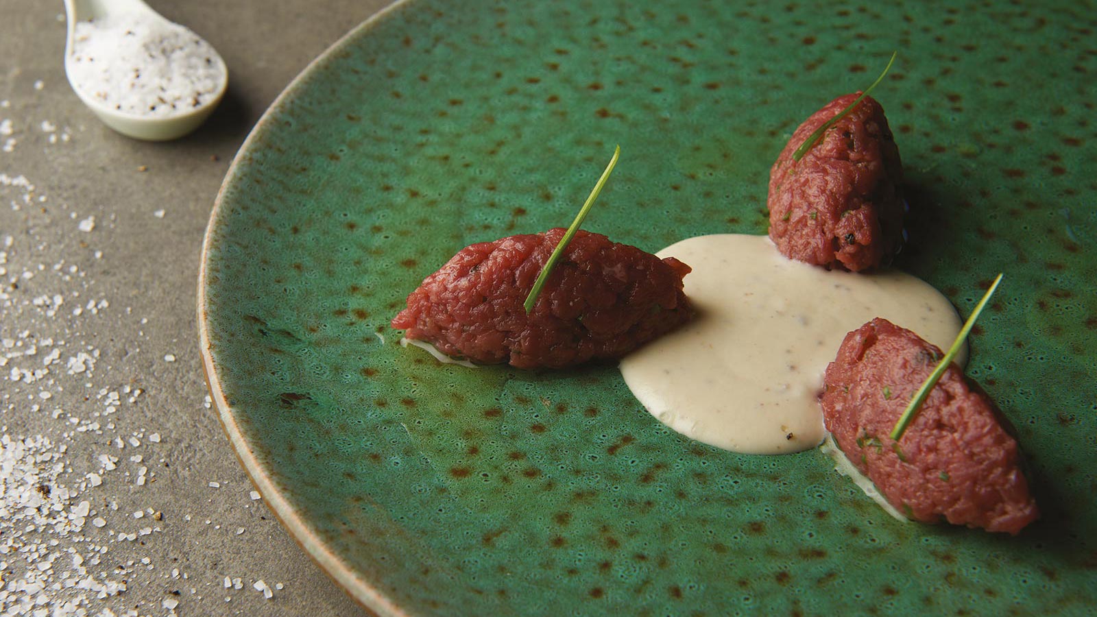 Beef Fillet Bar With Chives On Cheese And White Truffle Cream