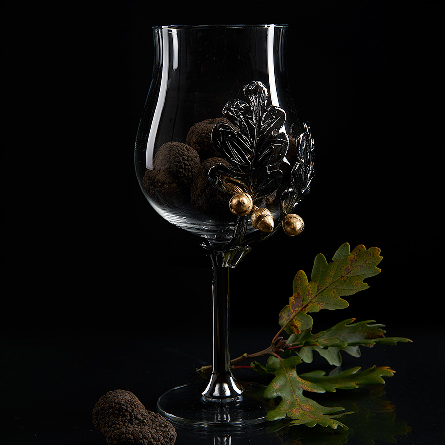 Glass With “Glass Mask For Truffle” In Rhodium And 24 Kt Gold