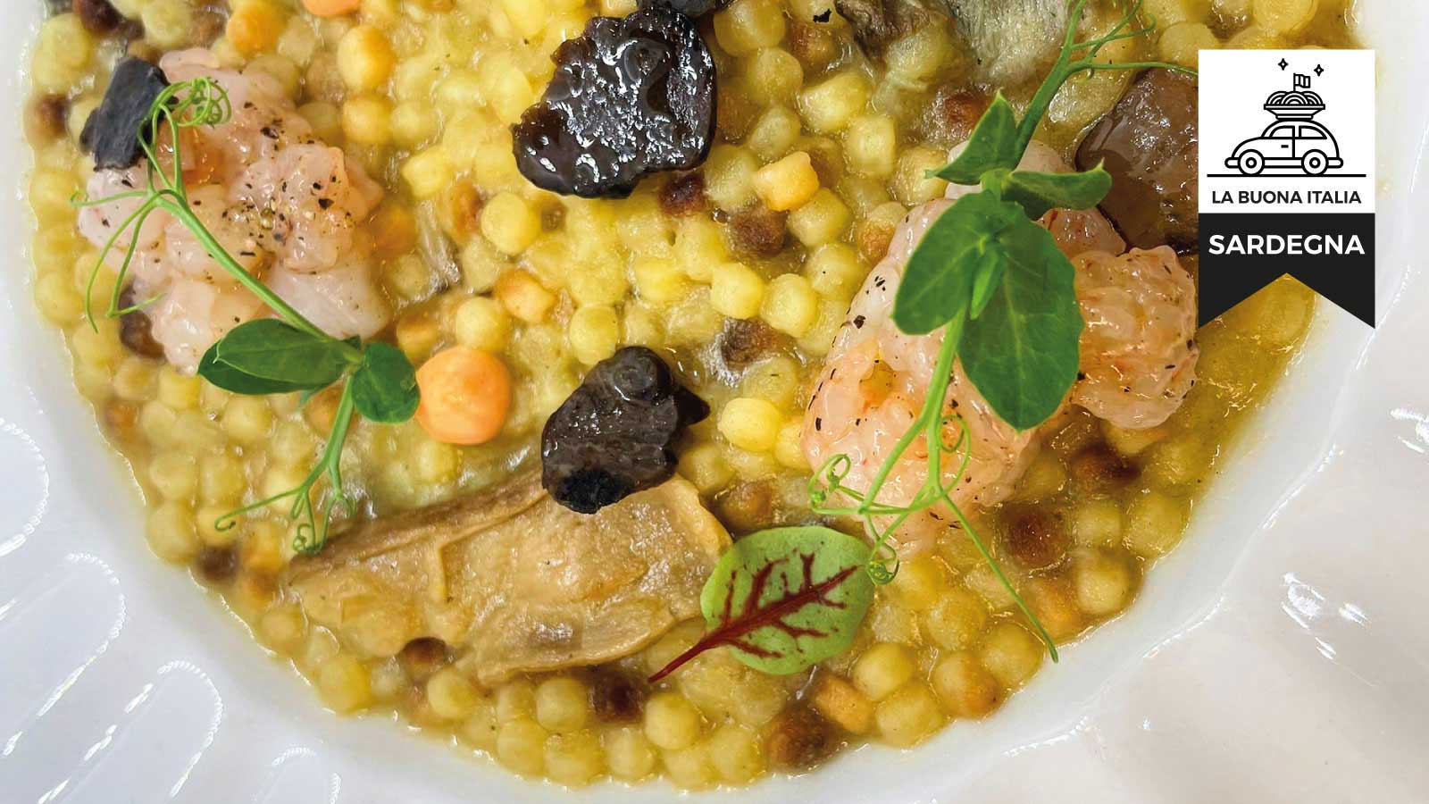 Sardegna – Fregola Sarda Con Funghi Porcini, Carpaccio Di Tartufo Bianchetto, Gambero Rosa E Burro Al Tartufo