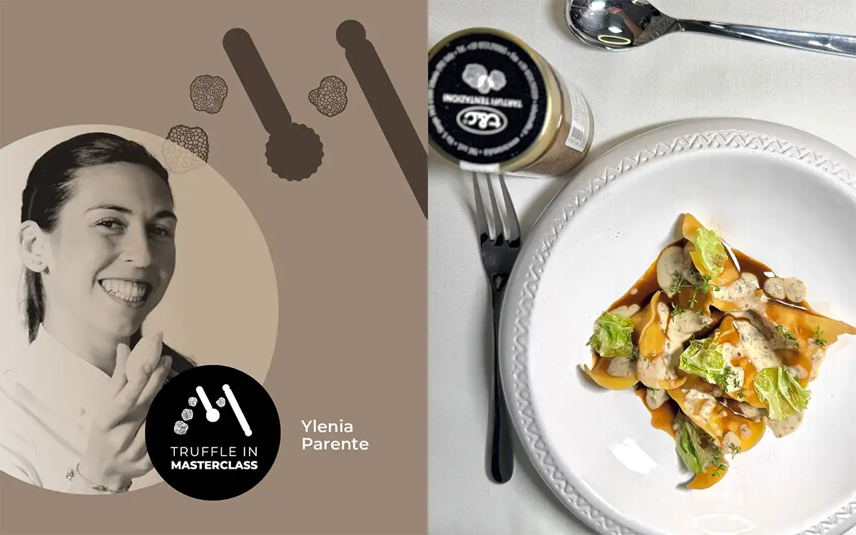 Ylenia Parente – Pork And Cabbage Stew Parcels With Truffle-flavored Parmigiano Reggiano Fondue And Cabbage Chips